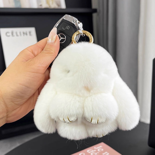 Boutique genuine leather real Rex rabbit plush bunny doll mobile phone pendant bag pendant keychain doll car pendant