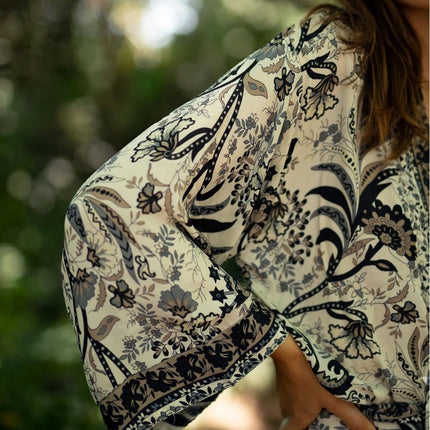 Rayon Beach Cover-Up Summer Positioning Print Bikini Cardigan Bohemian Style Cover-Up Kimono