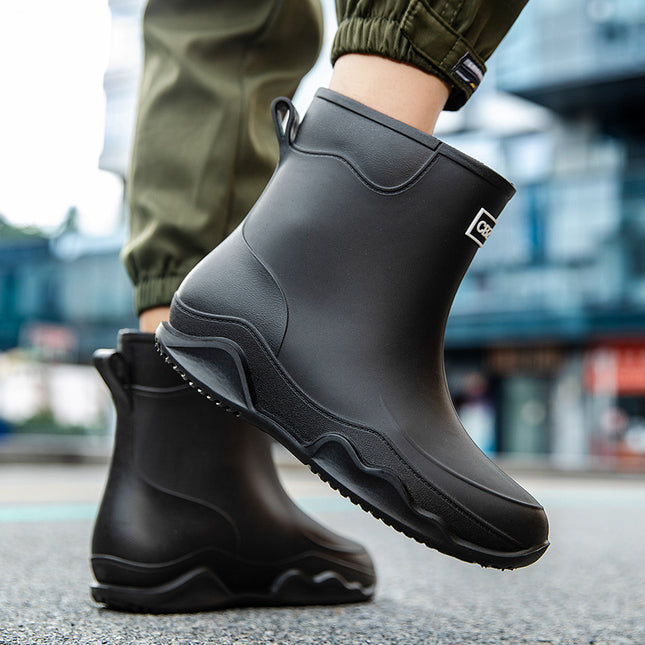Men's Fashionable New Chelsea Mid-Calf Rain Boots for Couples, Non-Slip Waterproof Boots for Adults, Outdoor Rubber Shoes
