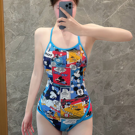 Professional Spaghetti Strap Swimsuit One-Piece Triangle Cartoon Anime Sports Competitive Swimsuit Slimming Backless Training Low-Cut
