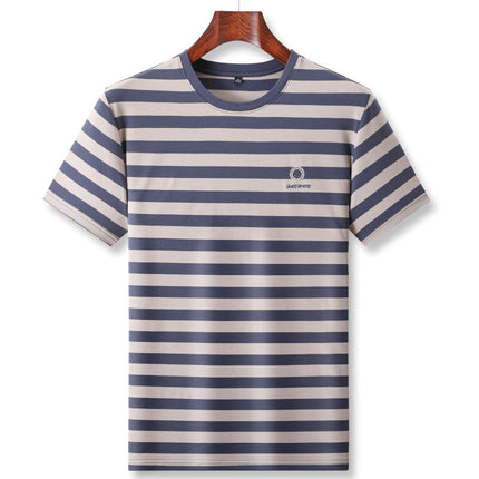 Mingdi Mouse Men's Summer New Short-sleeved Young and Middle-aged Crewneck T-shirt Business All-match Striped Men's T-shirt Top