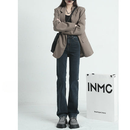 High-Waisted Narrow Straight-Leg Jeans for Small Women 2025 New Autumn and Winter Elastic Loose Slimming Look Cigarette Pipe Floor Mopping Pants