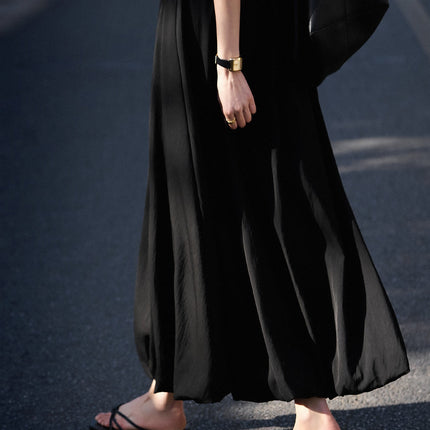Spring 2025 new high-gloss time elastic waist flesh-covered lantern bud skirt A- line all-match tutu skirt