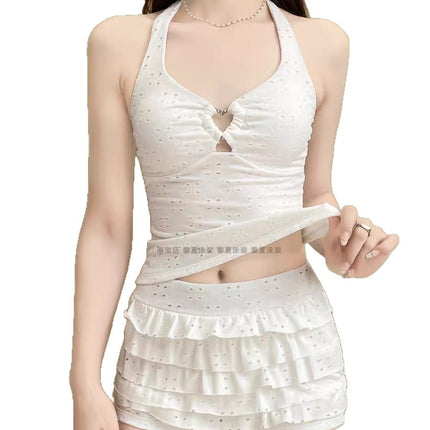 Source Manufacturer Swimsuit for Women, High-End, Beautiful and Sexy, Halterneck, Ruffled, Split, High-Waisted, Belly-Covering, Hot Spring Bathing Suit