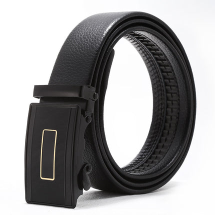 Automatic buckle men's belt young luxury business fashion Korean version of simple litchi pattern black pants belt wholesale