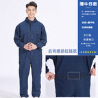 Thin denim one-piece overalls with hood / M-165