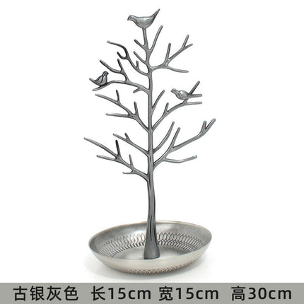 Bird Tree Earring Stand Jewelry Display Stand Alloy Tree-Shaped Acacia Tree Jewelry Stand Ornament