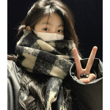Factory new solid color haze blue scarf women's winter fluffy hair thickened students white students warm scarf