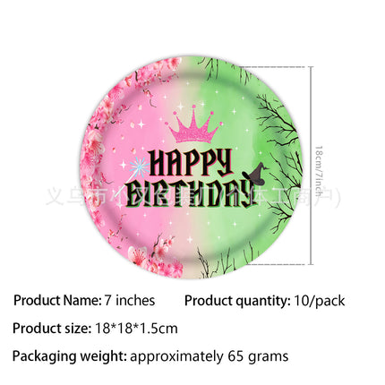 Edge Wipe Pink Green Magic Wicked Witch Theme Holiday Party Decoration Disposable Paper Tray Paper Cup Paper Towel Tablecloth suit