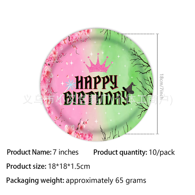 Edge Wipe Pink Green Magic Wicked Witch Theme Holiday Party Decoration Disposable Paper Tray Paper Cup Paper Towel Tablecloth suit