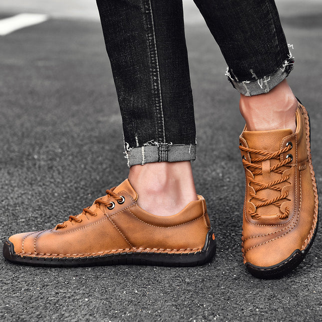 Hot-Selling New Spring and Summer Products on Independent Stations, Hand-Stitched Casual Men's Shoes, Fashionable Soft-Soled, Versatile and Breathable Genuine Leather Shoes