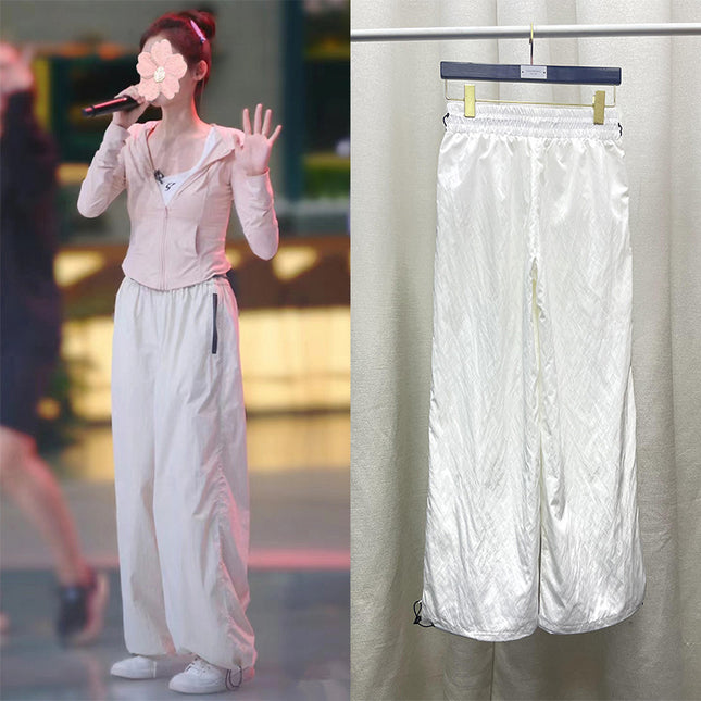 White Casual Cargo Pants for Women, Summer Thin Outdoor Jogger Sweatpants, Straight-Leg Pants, Same Style as Seen on "Sisters Who Make Waves" Season 5