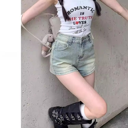 American Retro Denim Shorts for Women Summer 2025 New Sexy High-Waisted Hot Pants for Small People A-Line Super Shorts
