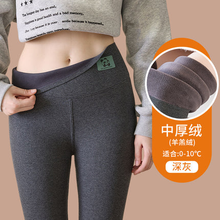Cotton Lambswool Leggings for Women 2025 Winter New High-Waisted Warm Fleece-Lined Thickeneded Outer and Inner Wear Large Size Autumn Pants