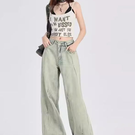 Cross-border American-style High Street Willow Nail Pleated Explosions Popular Design Element Straight Jeans Women's 2024 New Fashion