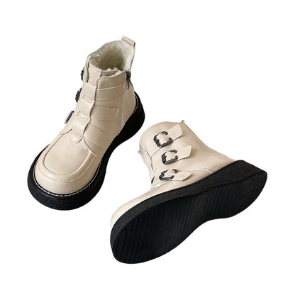 Z Autumn and Winter New Cotton Boots Short Thick-Soled Platform Shoes Forest Style College Style Small Leather Shoes Single Boots Short Martin Boots for Women