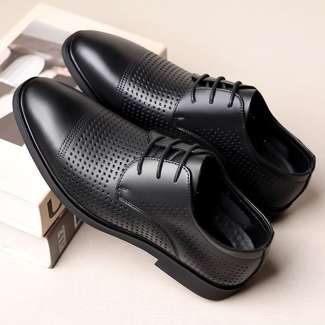 Men's Summer Leather Shoes, Hollow Breathable Large Size Men's Shoes, Soft Leather Business Formal Wear, Hole-In-The-Wall Leather Shoes, Men's Inner Height Increasing Shoes