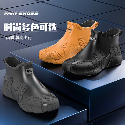 2025 cross-border water shoes men's short tube outdoor fishing rain boots non-slip low tube rubber shoes work rain boots fleece-lined rain boots