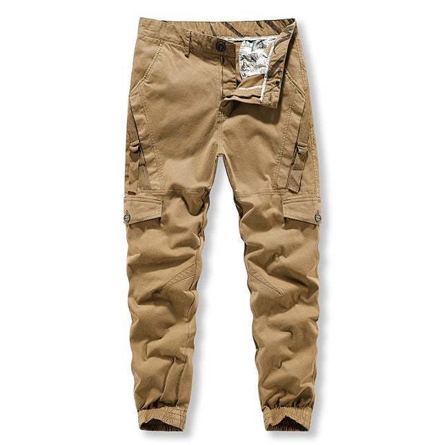 Cross-border plus size Tooling Pants Men's Spring and Autumn Japanese Tooling All-match Washed Solid Color Multi-bag Casual Trousers for Foreign Trade
