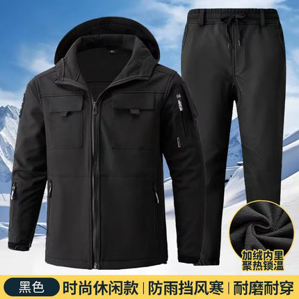 Autumn and Winter Waterproof Work Clothes suit Men's fleece-lined Thickened Charge Clothes Outdoor Labor Protection Cold-proof Windproof Overalls