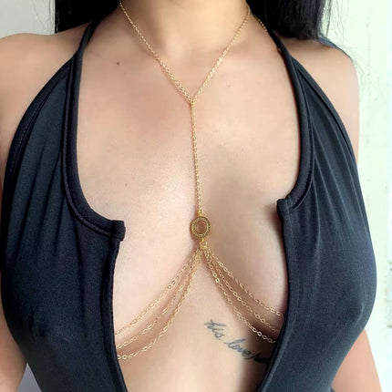 European and American Cross-Border Jewelry Sexy Exaggerated Beach Chain Chest Chain Nightclub Beach Fashion Sequin Tassel Body Chain