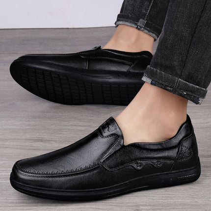 Spring and Autumn Men's Genuine Leather Slip-On Shoes, First-Layer Cowhide, Soft Leather, Soft Sole, Business Casual Leather Shoes, Breathable Middle-Aged Men's Shoes