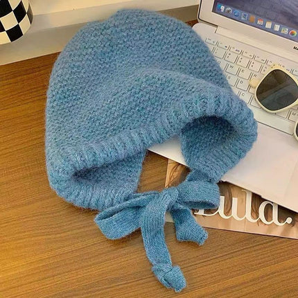 Cute Bear Ear Knitted Hat for Women, Autumn and Winter, Makes the Face Look Smaller, Versatile, Warm Woolen Hat, Cold-Proof Plush Ear Protection Hat