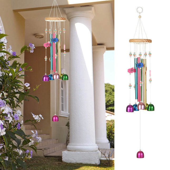 Cross-border Hot Colorful Bell Wind Bell Solid Wood Aluminum Tube Home Balcony Hanging Wind Bell Decoration Wall Decoration Wholesale