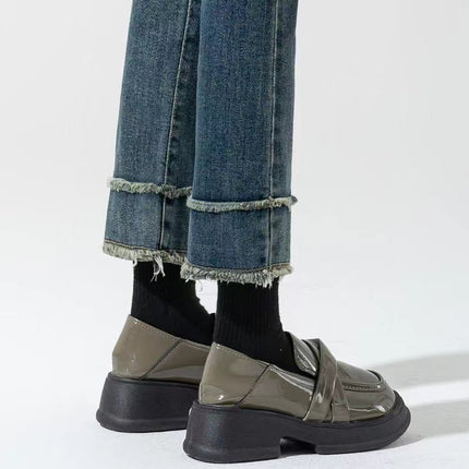 Vintage High Waist Jeans Women's 2024 Summer New Design Sense Rough Edge Slimming Loose Cropped Straight Pipe Pants