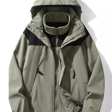 Men's and Women's Jacket Autumn and Winter Thickened Three-in-One Removable Waterproof Windproof Two-piece Set with Inner Pad