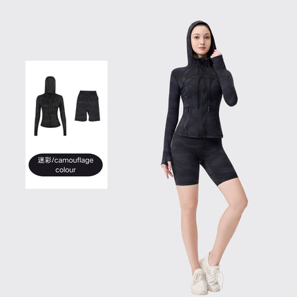 [in Stock] Ld Five-Piece Hooded Yoga Suit for Women, Fitness Yoga Set, High-Waisted, Barely-There Feel, Tight-Fitting Sportswear