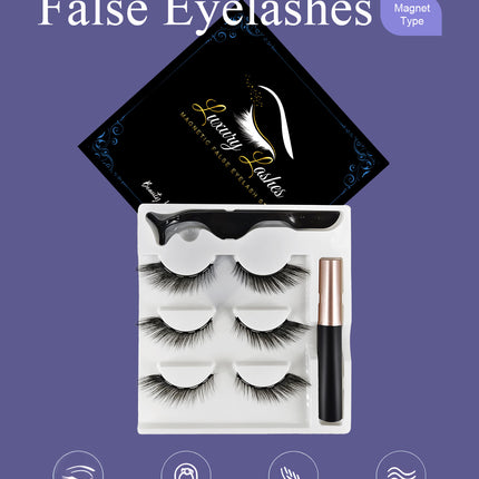 Wholesale magnetic eyeliner false eyelashes magnet false eyelashes 3D three-dimensional net red magnetic false eyelashes 3 pairs of suit