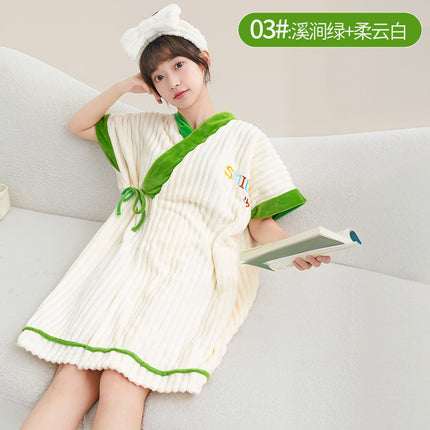 New Style Thickened Bath Towel Girls Can Wear Wrap Cotton Absorbent Quick-drying Household Nightgown Autumn and Winter Bathing Bathrobe Bath Skirt
