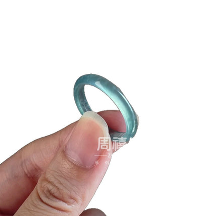 Wholesale Natural A-Grade Blue Jade Ring Plain Band Women's Tail Ring Jade Men's Niche Design Index Finger Couple Ring