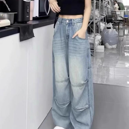 Plus Size Retro American Jeans 2025 Autum New Fat mm Loose High Waist Workwear Straight Wide Leg Floor Mopping Pants