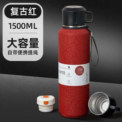 Outdoor Large-Capacity All-Steel Kettle for Men, Tea-Water Separation Vacuum Insulated Cup, 316 Stainless Steel Hiking Sports Water Cup