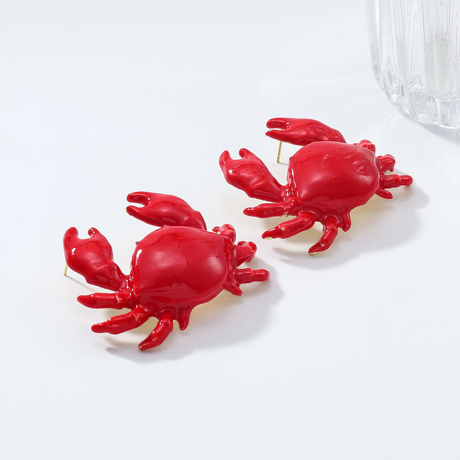 Za European and American Summer Natural Style Marine Elements Red Crab Earrings Women's Fashion Vacation Beach Earrings Cross-Border Supply