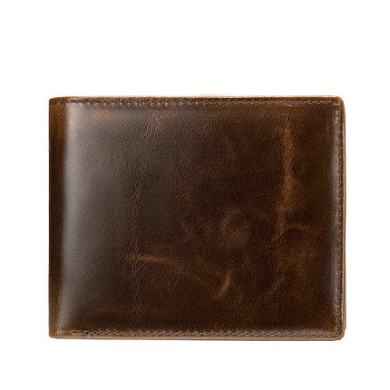 Foreign Trade Retro Genuine Leather Wallet European and American Dollar Clip Men's Coin Purse Anti-Theft Brush Wallet Short Handmade Wallet