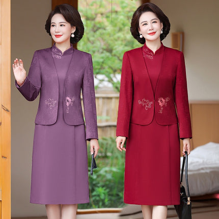 2024 New Chinese Mother's Wedding Dress Two-Piece Wedding Dress for dress Women's Spring and Autumn Middle Year Happy Mother-in-Law Wedding Dress