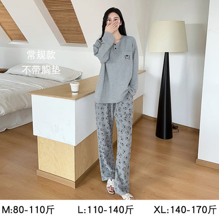 Modal Pajamas for Women, Spring and Summer Long-Sleeved, High-End, Large Size, Can Be Worn Outside, Spring and Autumn Women's Home Clothes with Chest Pads