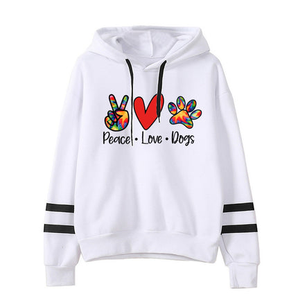 Scissors Hand Love Dog Feet Peace Love Dogs Printed Parallel Bars Striped Sweatshirt Autumn and Winter European and American Men and Women