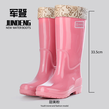New Style Rain Boots for Women, High-Top Rain Boots, Korean Style Non-Slip Waterproof Boots, Thickened and Wear-Resistant Work Overshoes, Long Waterproof Shoes