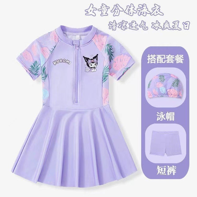 Kulomi Girls Swimsuit Summer 2024 New Girls One-piece Swimsuit Sunscreen Hot Spring Skirt Swimsuit