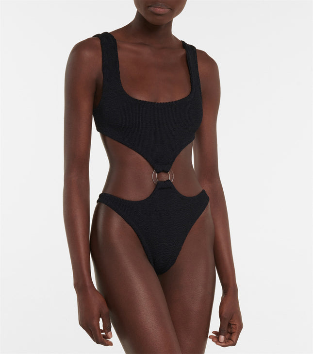 Women's 2023 Color-matching Contrast One-piece Swimsuit European and American Explosions Ring One-piece Swimsuit Special Fabric Wrinkled Cloth