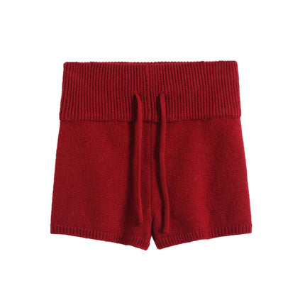 Wholesale hot girls sexy low waist slim hip knitted shorts women's elastic tight drawstring solid color knitted hot pants tide