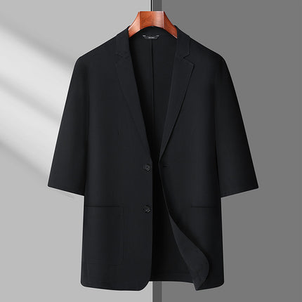 Fat Guy 2025 Summer Ice Silk Thin Three-Quarter Sleeve Suit Men's Plus Size Casual Single Suit Jacket