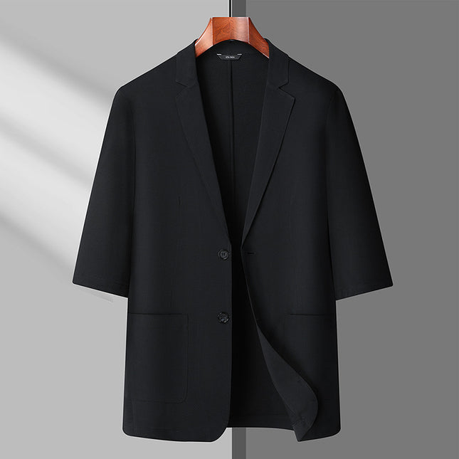 Fat Guy 2025 Summer Ice Silk Thin Three-Quarter Sleeve Suit Men's Plus Size Casual Single Suit Jacket