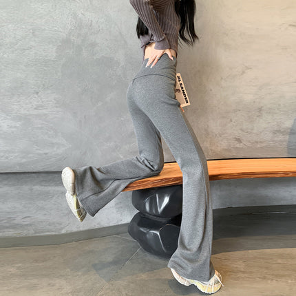 Autumn and Winter Knitted Drape Pants Mop Pants High Waist Gray Micro-lar Casual Trousers Slimming Yoga Bell Pants Women