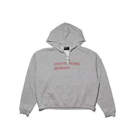 In-Stock Melancholic Rich Kid Style 25Ss Floral Gray Distressed Slogan Cardigan Collar Pin Sweatshirt Hoodie