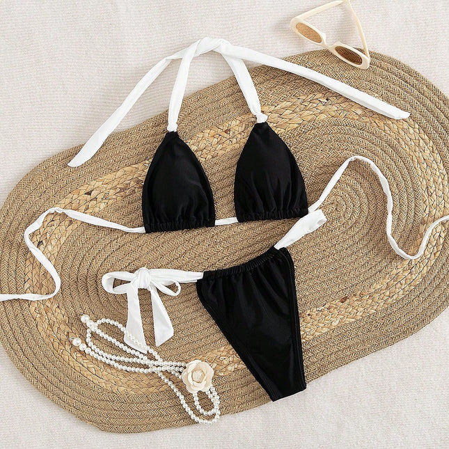 Solid Color Cross-Border 2026 Swimwear New Fashion Sexy Bikini European and American Style Tie-Up Two-Piece Swimsuit Set for Women